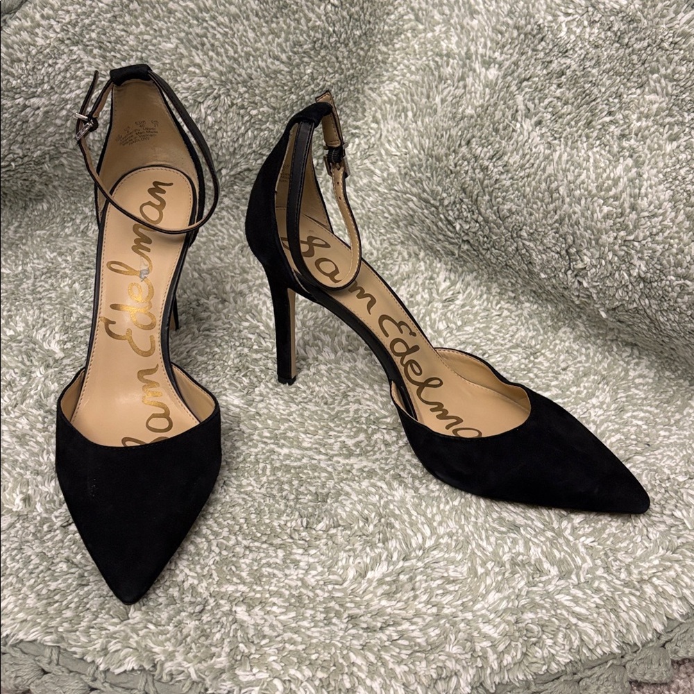 Sam Edelman-Harlow: Black Suede Closed Toe 4.25” Stiletto Ankle Strap sz 10 new